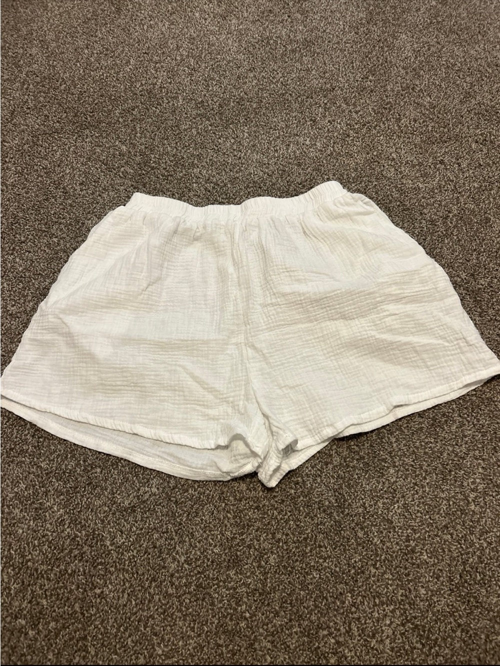 Women's White Gauze Elastic-Waist Shorts